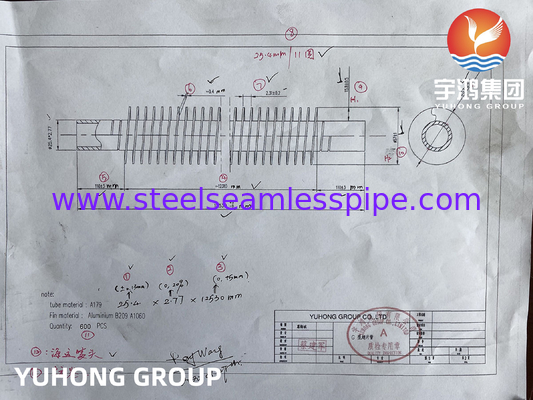 ASME SA179 ফিন টিউব এমবেডেড টাইপ এ 1060 অ্যালুমিনিয়াম ফিন টান টেস্ট পাস