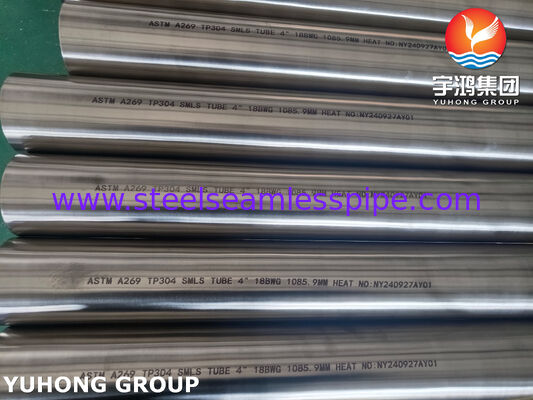 Bright Annealed ASTM A269 TP304 Stainless Steel Seamless Tubes For Evaporator 4" 18BWG