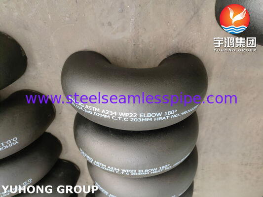 ASTM A234 WP22 CL1 / CL3 অ্যালয় স্টিল বাটওয়েল্ড ফিটিং 180 ডিগ্রি কনুই ব্ল্যাক পেইন্টেড