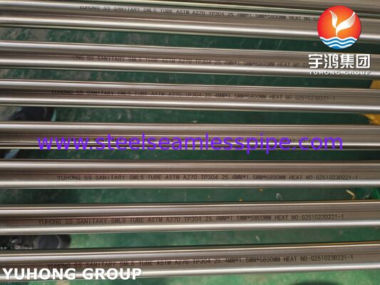 3A ASME SA270 TP304 স্যানিটারি স্টেইনলেস স্টীল সুগার শিল্পের জন্য Seamless টিউব MP EP