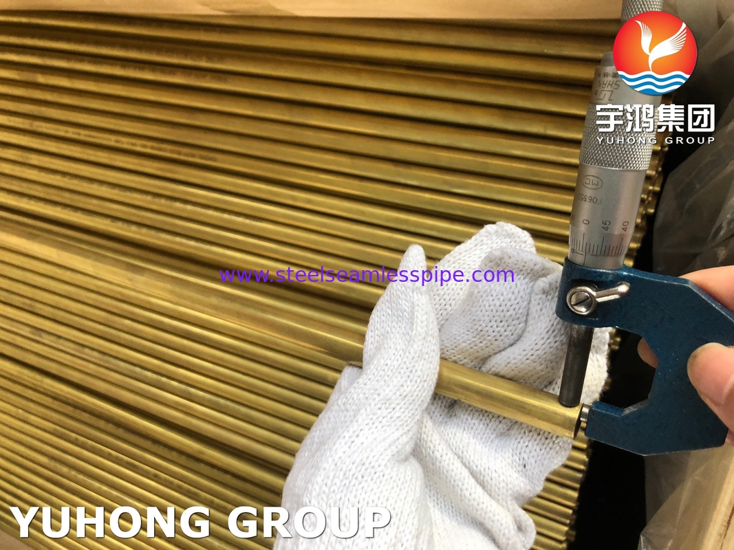 তামা খাদ ব্রাস টিউব ASTM B111 C44300 C68700 C70600 25.4mm*1.245mm*12995mm কনডেন্সার এয়ার কুলার রেডিয়েটার