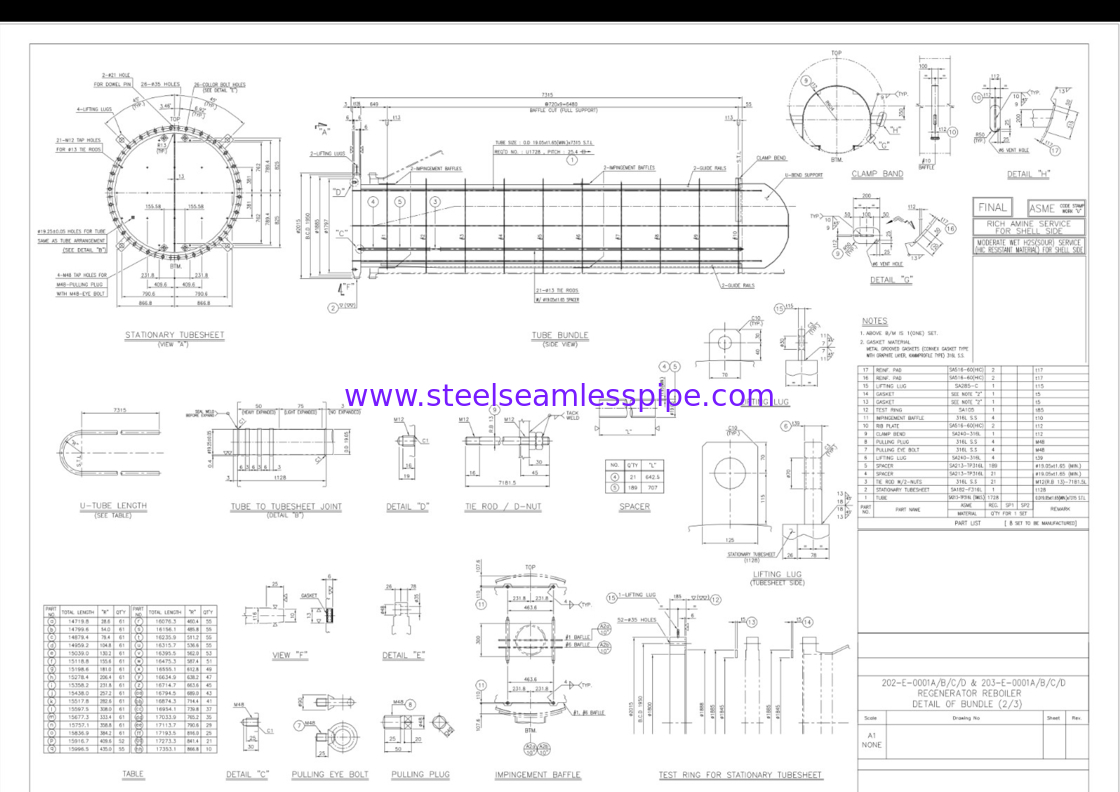 স্টেইনলেস স্টীল Seamless U Bend Tube SA213 TP316L Tube Bundle For Regenerator Reboiler Oil Refinery