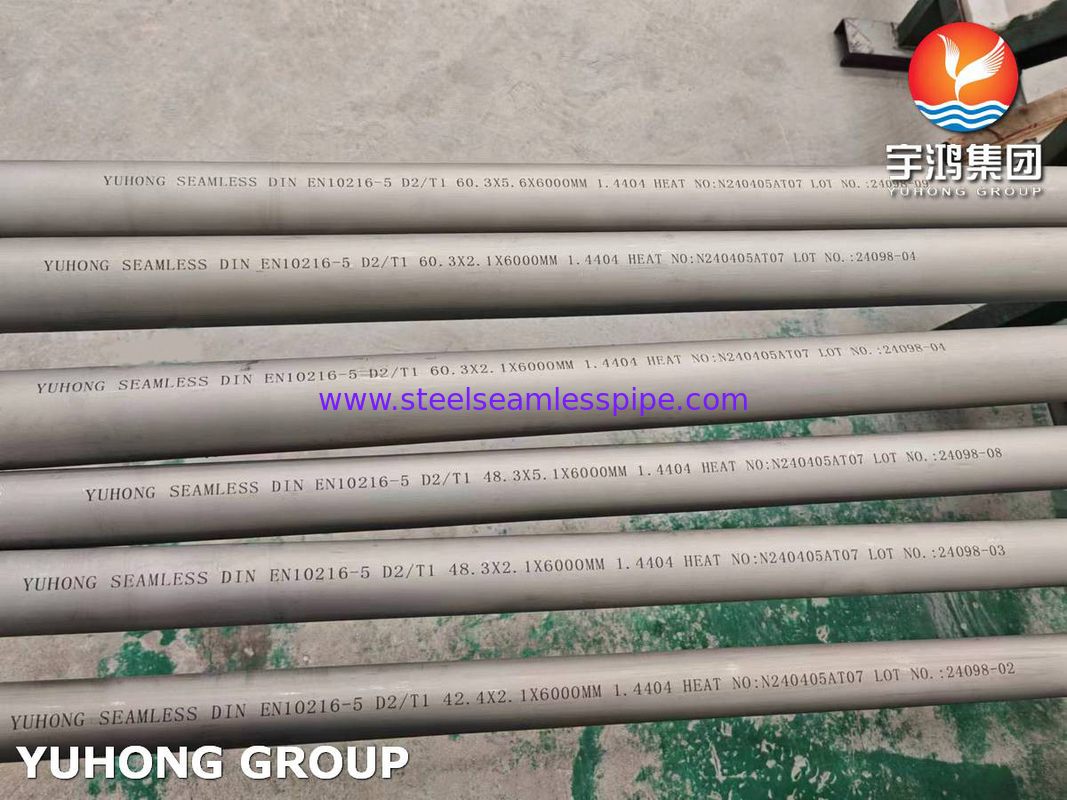স্টেইনলেস স্টীল সিউমলেস পাইপ EN 10216-5 D2/T1 1.4404 TP316L তেল এবং গ্যাসের জন্য
