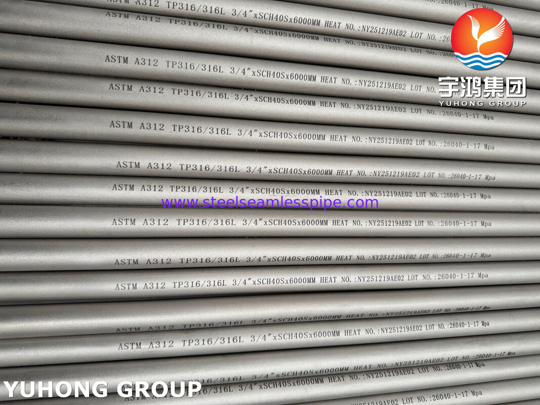 এএসটিএম A312 TP316L / UNS S31603 / EN 1.4404 শিল্পের জন্য স্টেইনলেস স্টীল সিউমলেস পাইপ