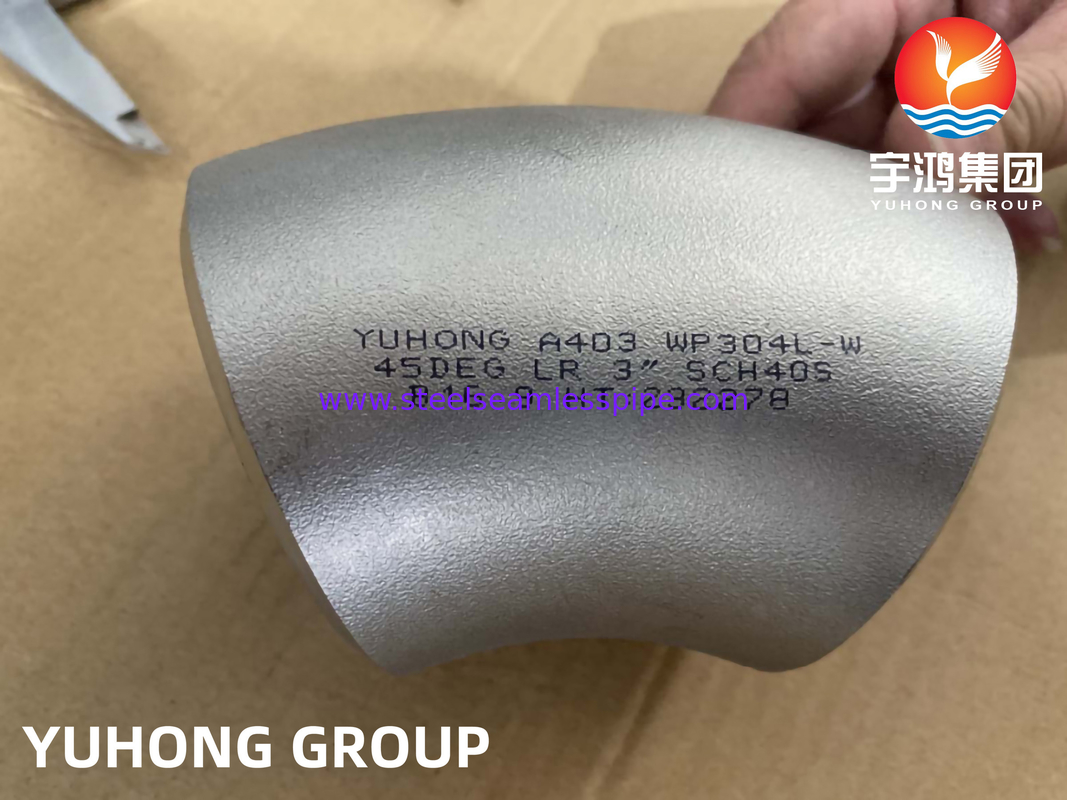 ASTM A403 WP304L 3 ইঞ্চি 45 ডিগ্রি বিজোড় কনুই বাট ওয়েল্ডেড B16.9 ইস্পাত পাইপের জন্য