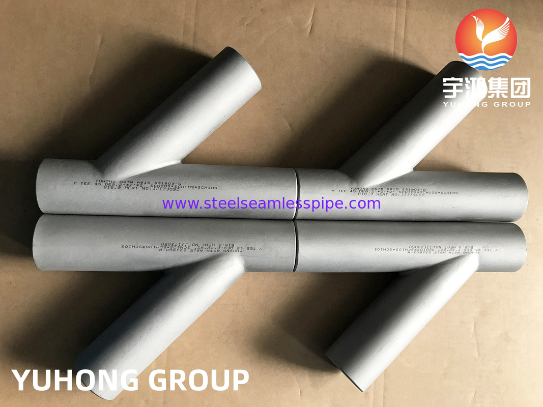 ডুপ্লেক্স স্টীল এএসটিএম A815 S31803, Y- আকৃতির টি, বিট ওয়েল্ড পাইপ ফিটিং B16 ।9